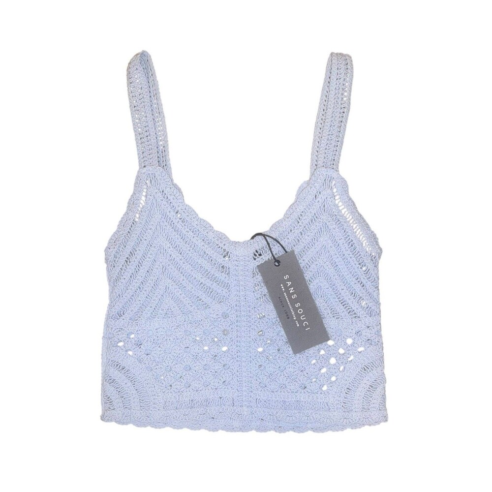 NWT Sans Souci Crochet Crop Top Light Blue Women's Size Small S Hippie Boho NEW